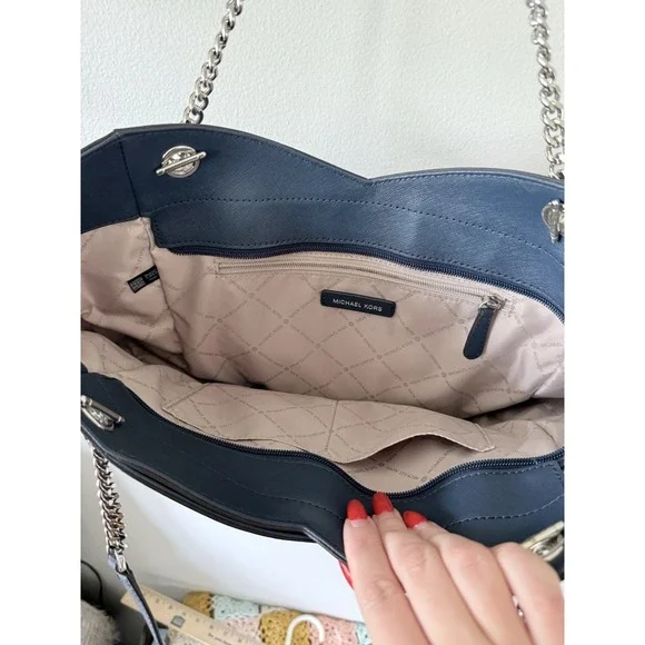 Michael Kors Jet Set Large Saffiano Leather Shoulder Bag Blue - Picture 3 of 15